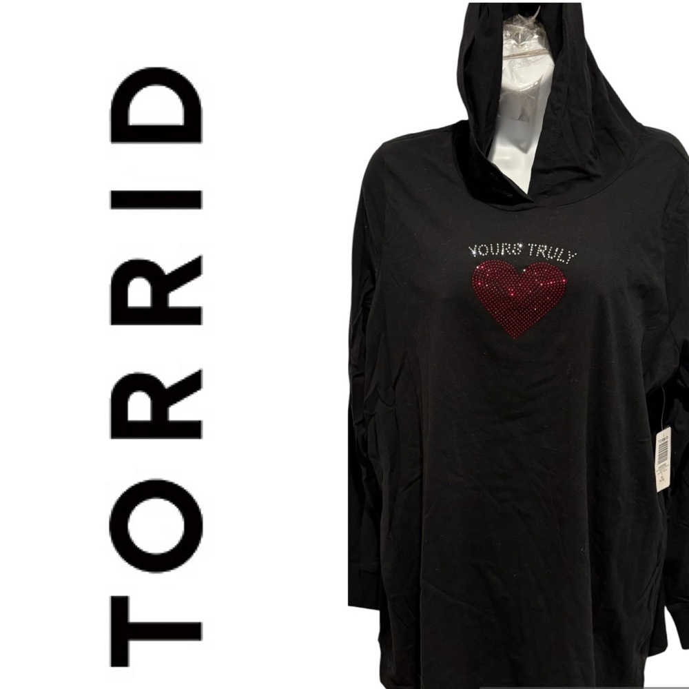 NWT TORRID Yours Truly Heritage Jersey Hoodie Tee Black Size 1